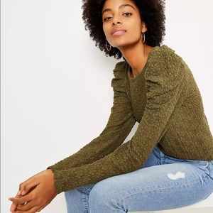 Loft Floral Lace Pleated Puff Sleeve Top